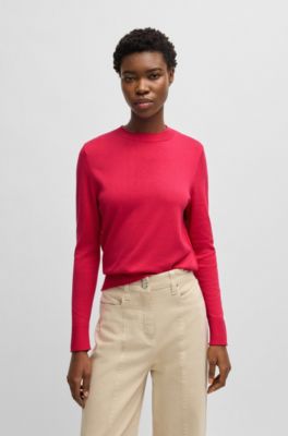 Knit sweater with rolled edges, Dark pink