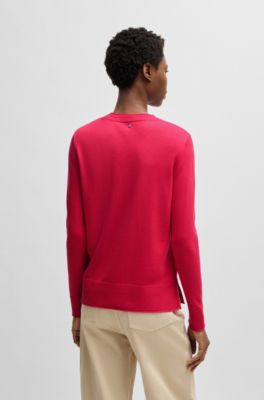 Knit sweater with rolled edges, Dark Pink