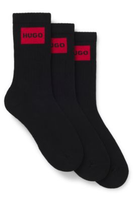Three-pack of short socks with red logo labels, Black