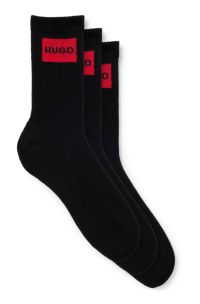 Dreier-Pack kurze Socken mit rotem Logo-Label, Schwarz