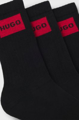 Three-pack of short socks with red logo labels, Black