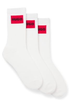 Three-pack of short socks with red logo labels, White