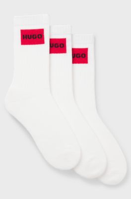 Dreierpack kurze Socken mit rotem Logo-Label, Wei&szlig;
