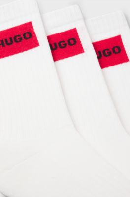Dreierpack kurze Socken mit rotem Logo-Label, Wei&szlig;