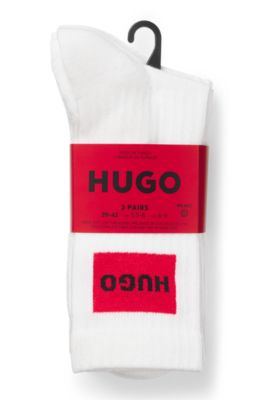 Three-pack of short socks with red logo labels, White