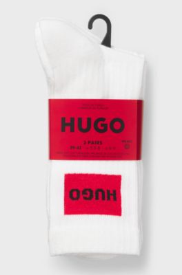 Dreierpack kurze Socken mit rotem Logo-Label, Wei&szlig;