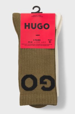 Set van drie paar geribde korte sokken met logo&rsquo;s, Beige / Groen / Zwart