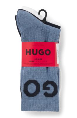 Three-pack of ribbed short socks with logos, White / Blue