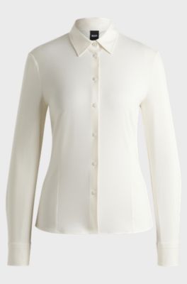 Extra-slim-fit blouse in cotton jersey, White