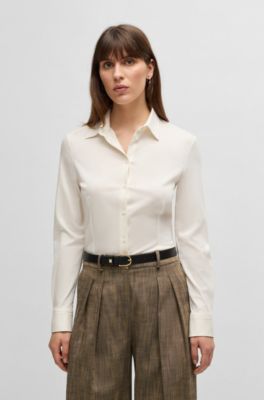 코튼 저지 엑스트라 슬림 핏 블라우스, 화이트