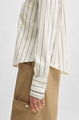 Regular-fit blouse in striped stretch cotton, White Patterned