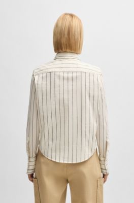 Regular-fit blouse in striped stretch cotton, White Patterned