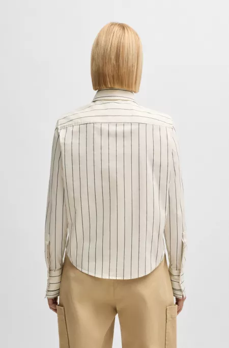 Regular-fit blouse in striped stretch cotton