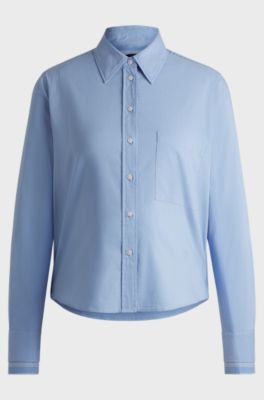 Blusa regular fit de algod&oacute;n el&aacute;stico a rayas, Celeste