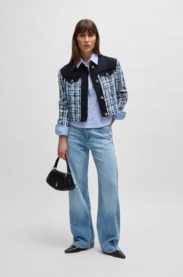 Regular-fit blouse in striped stretch cotton, Light Blue