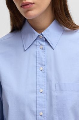 Regular-fit blouse in striped stretch cotton, Light Blue