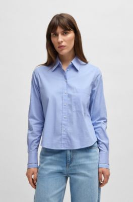 Regular-fit blouse in striped stretch cotton, Light Blue