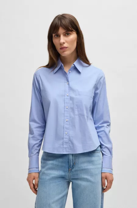 Regular-fit blouse in striped stretch cotton