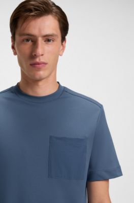 Cotton-blend T-shirt with tonal trims, Blue