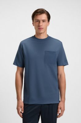 Cotton-blend T-shirt with tonal trims, Blue