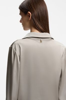 Tie-front satin blouse, Light Beige