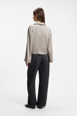 Tie-front satin blouse, Light Beige