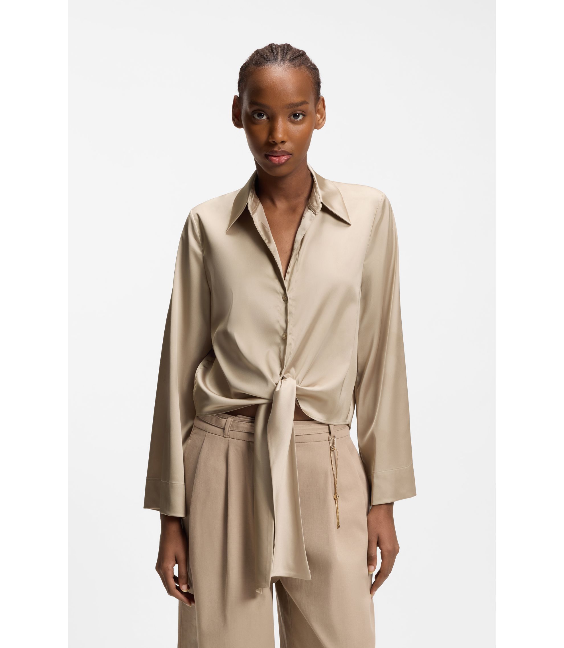 Regular-Fit Bluse mit Saum zum Binden