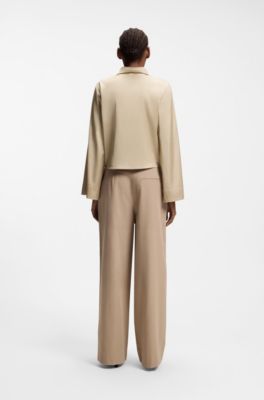 Relaxed-fit blouse in stretch satin with tie detail, Beige