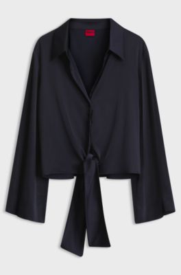 Relaxed-fit blouse with a tie-front feature, Dark Blue