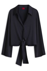 Relaxed-fit blouse with a tie-front feature, Dark Blue