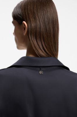 Tie-front satin blouse, Dark Blue