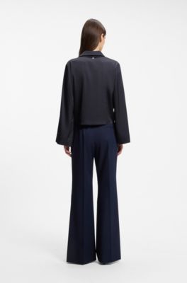 Tie-front satin blouse, Dark Blue