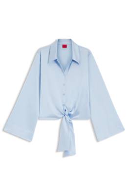 Relaxed-fit blouse in stretch satin with tie detail