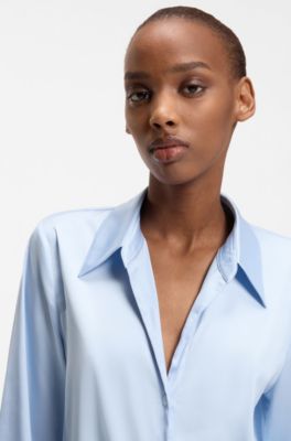 Relaxed-fit blouse with a tie-front feature, Light Blue