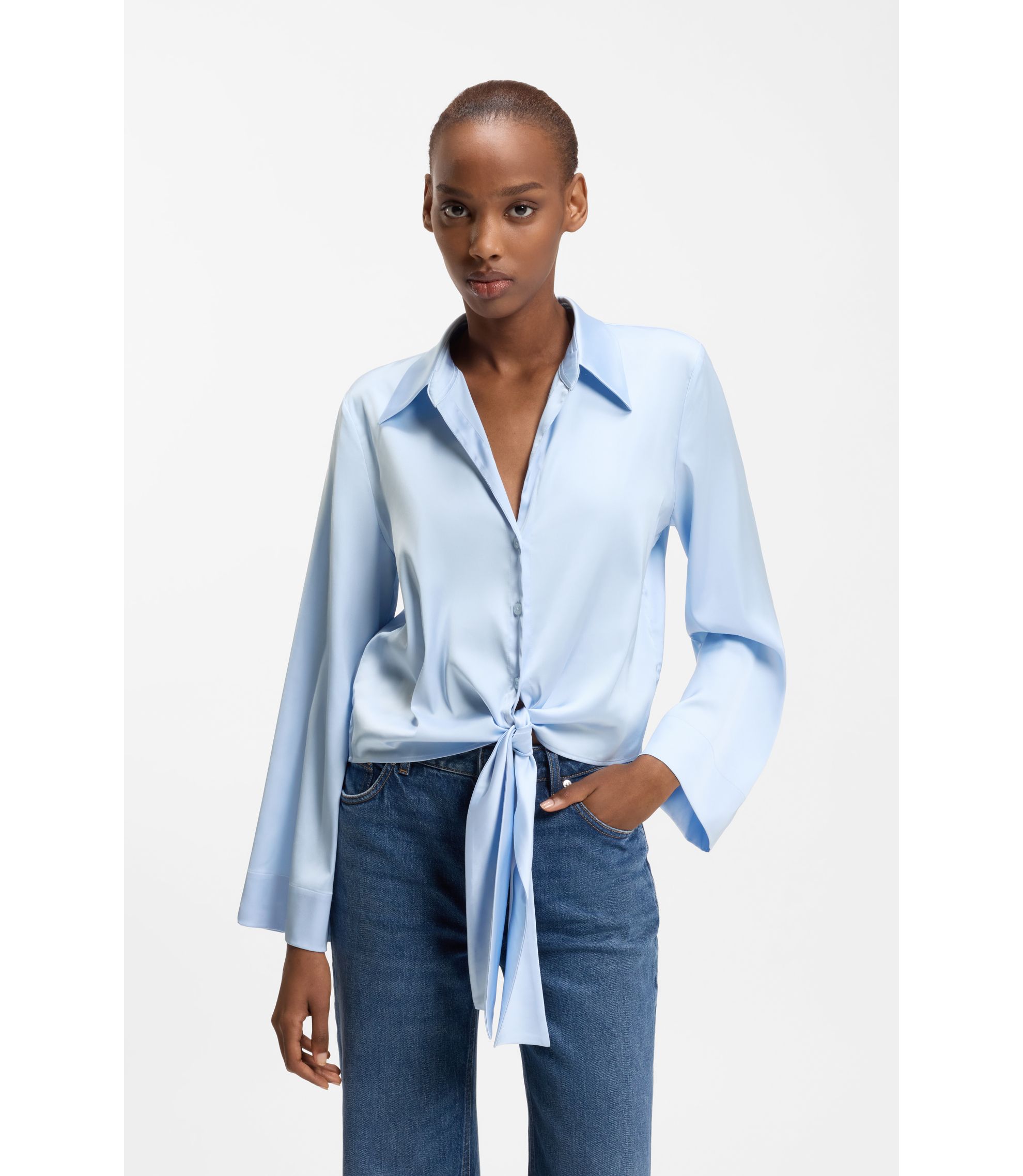 Regular-Fit Bluse mit Saum zum Binden