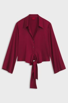 Relaxed-fit blouse with a tie-front feature, Dark Red
