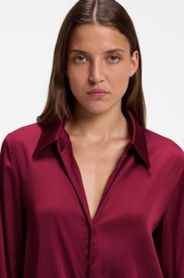 Relaxed-fit blouse with a tie-front feature, Dark Red