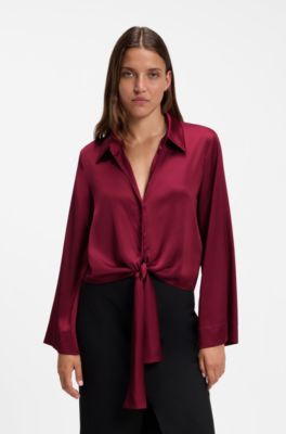 Relaxed-fit blouse with a tie-front feature, Dark Red