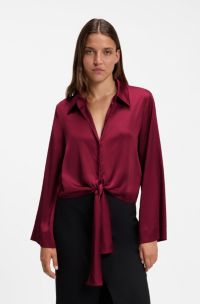 Relaxed-fit blouse with a tie-front feature, Dark Red