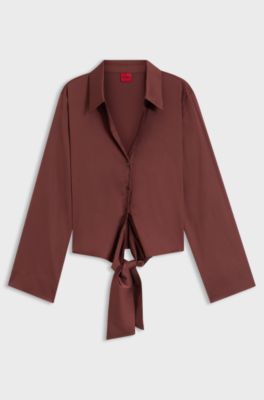 Relaxed-fit blouse with a tie-front feature, Brown