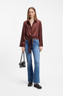 Relaxed-fit blouse with a tie-front feature, Brown