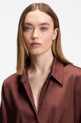 Relaxed-fit blouse with a tie-front feature, Brown