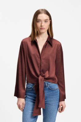 Relaxed-fit blouse with a tie-front feature, Brown
