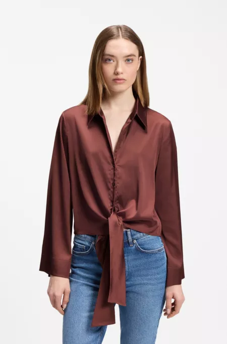 Relaxed-Fit Bluse aus Stretch-Satin mit Krawatten-Detail