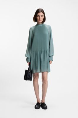 Pliss&eacute; dress with sheer sleeves, Light Blue