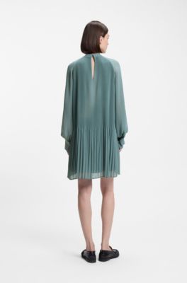 Pliss&eacute; dress with sheer sleeves, Light Blue