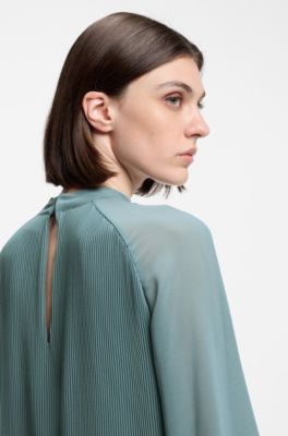 Vestito pliss&eacute; con maniche trasparenti, Celeste