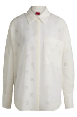Oversized-fit blouse with burnout logo print, White