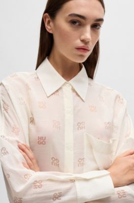 Oversized-fit blouse with burnout logo print, White