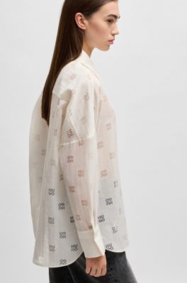 Oversized-fit blouse with burnout logo print, White
